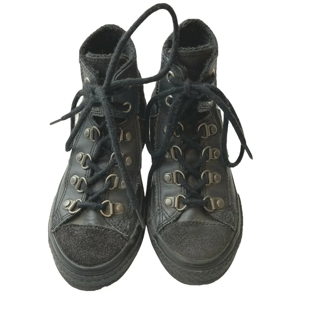 Converse All Star Leather High Top Mono Sneakers Shoes Junior 12 Black D Rings